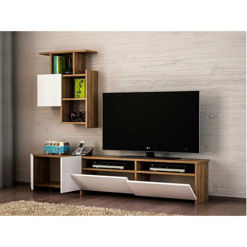 Spanish MDF Brown and White Tv Set 2 pieces - 180 × 32 × 40 cm