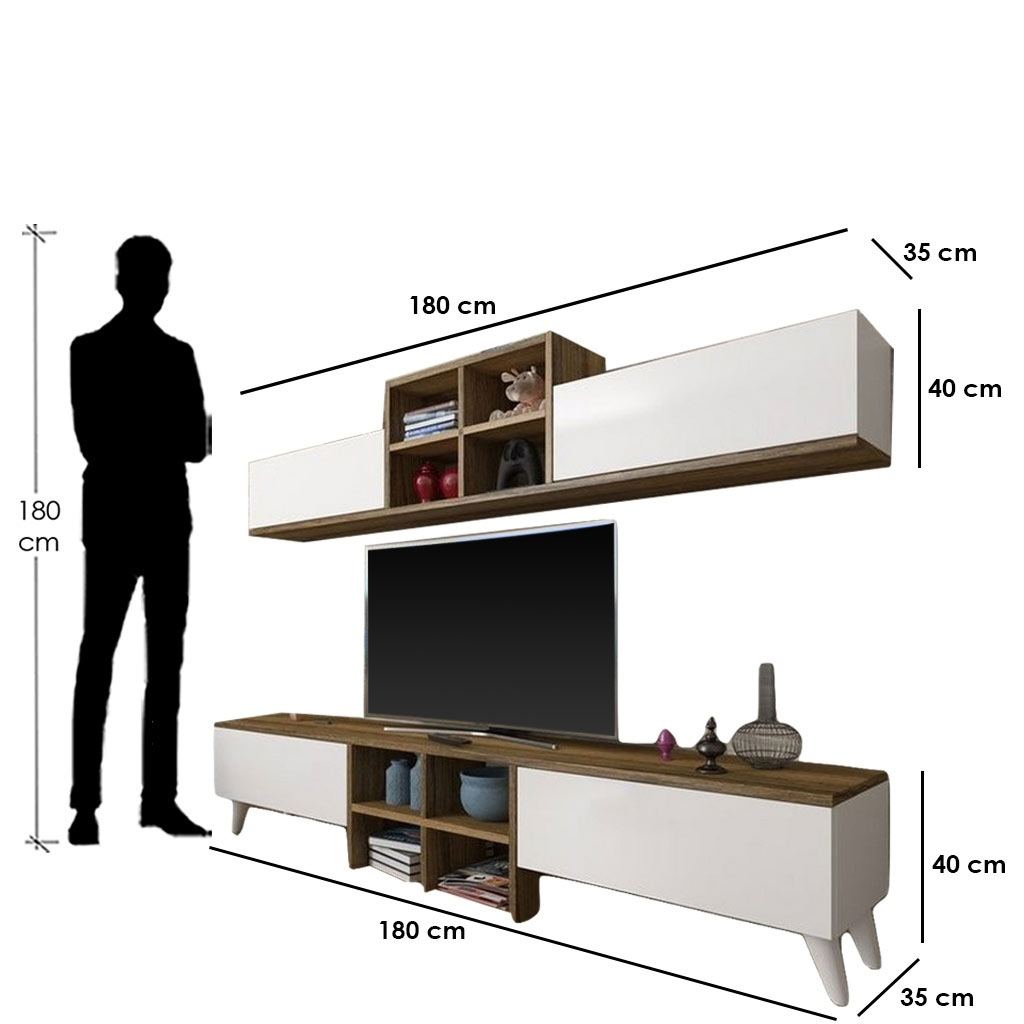 Spanish MDF Brown and White Tv Set 2 pieces - 180 × 35 × 40 cm