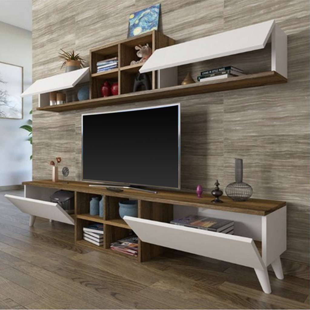 Spanish MDF Brown and White Tv Set 2 pieces - 180 × 35 × 40 cm