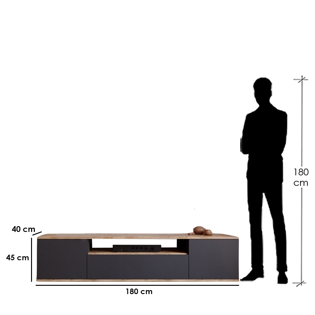 Spanish MDF Gray and Beige Tv Unit - 180 × 45 × 40 cm