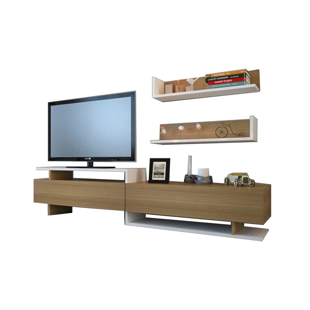 Spanish MDF Tv Set 3 pieces Brown and White - 180×35×45 cm