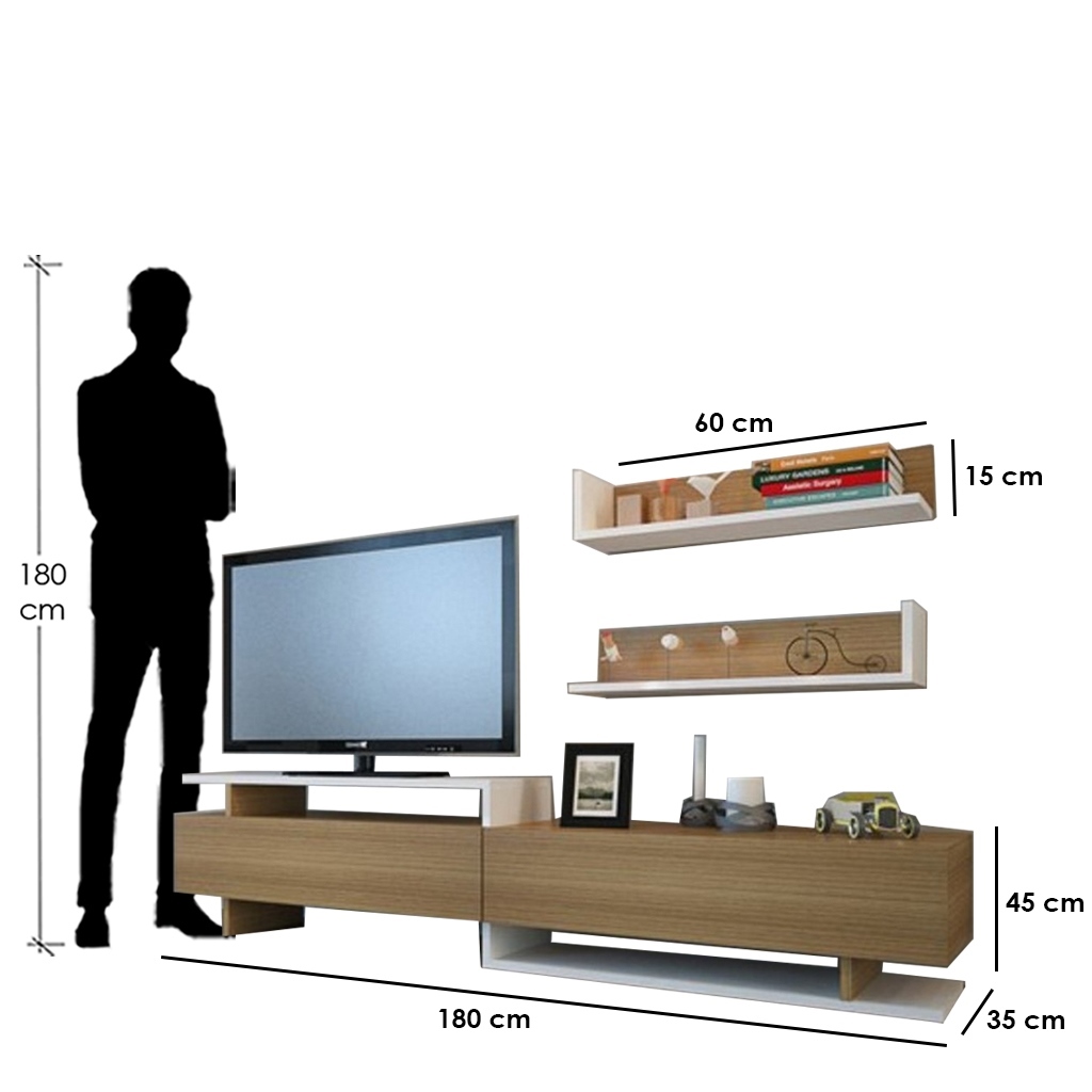 Spanish MDF Tv Set 3 pieces Brown and White - 180×35×45 cm