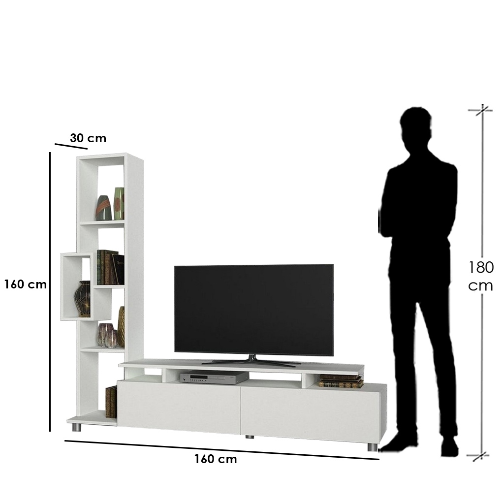 Spanish MDF White Tv Set - 160 × 30 × 160 cm