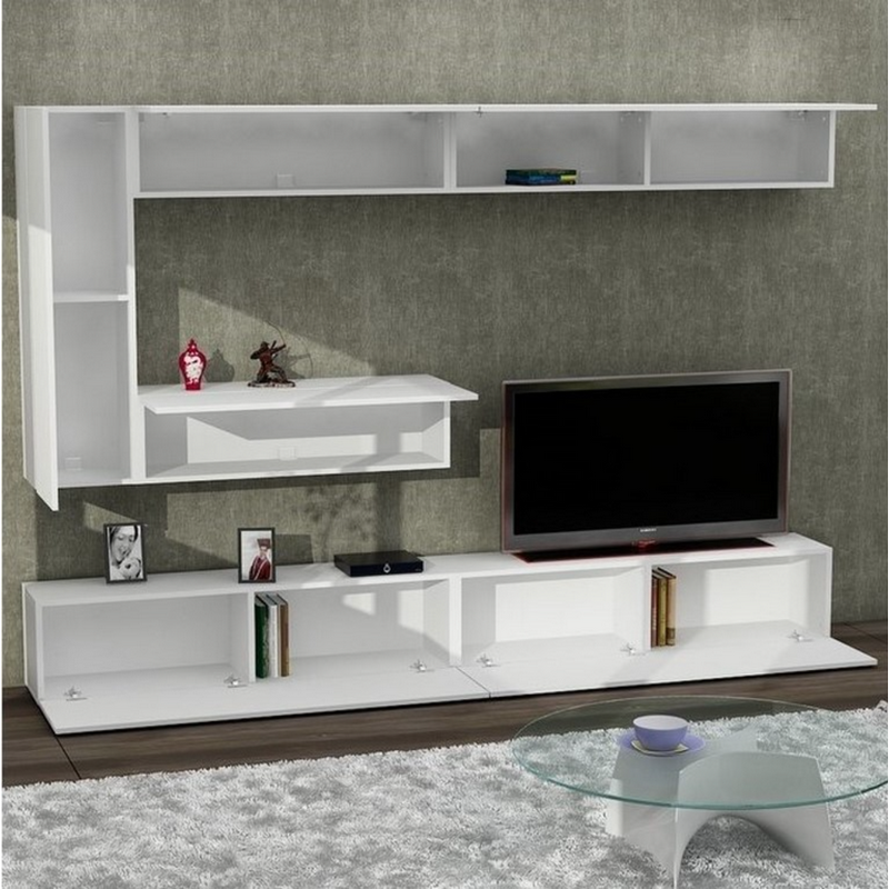 Spanish MDF White Tv Set - 2 pieces