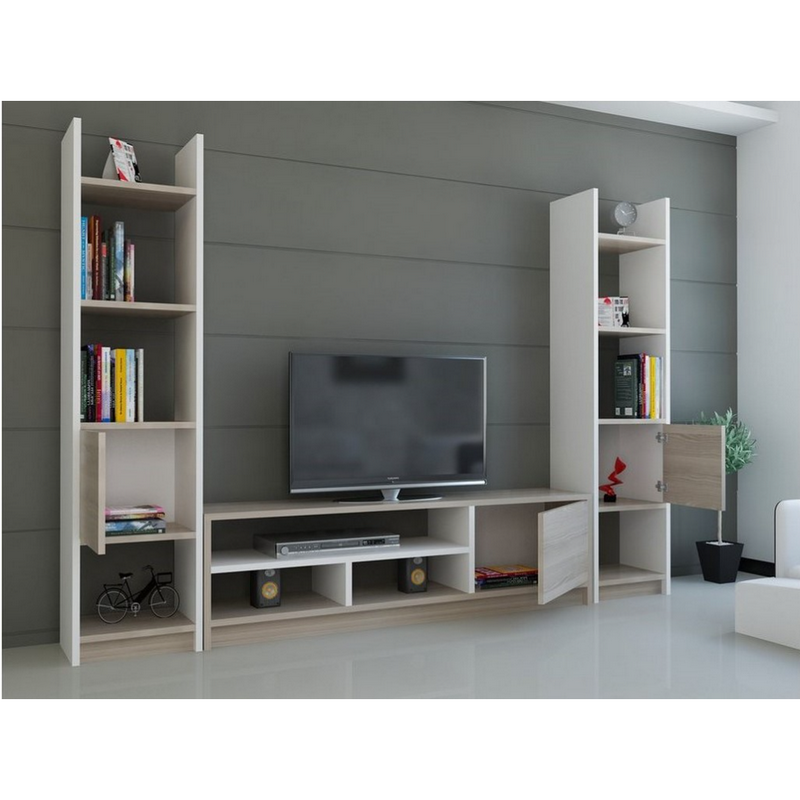 Spanish MDF White and Beige Tv Set 3 pieces - 150 × 30 × 120 cm