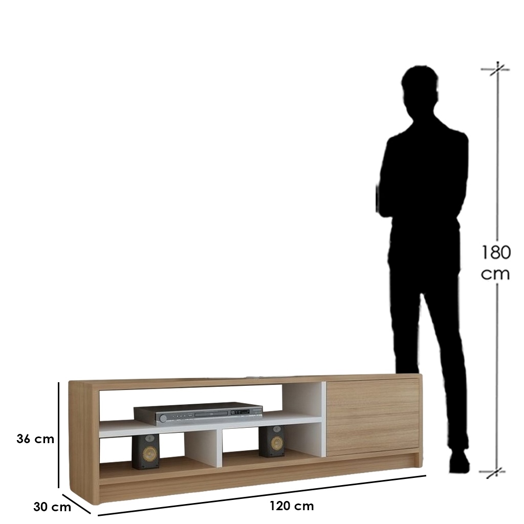 Spanish MDF White and Beige Tv Unit - 120 × 30 × 36 cm