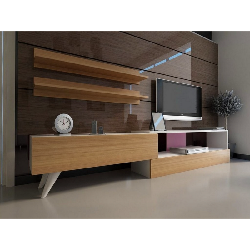 Spanish MDF White and Beige Tv Unit - 205 × 31 × 60 cm