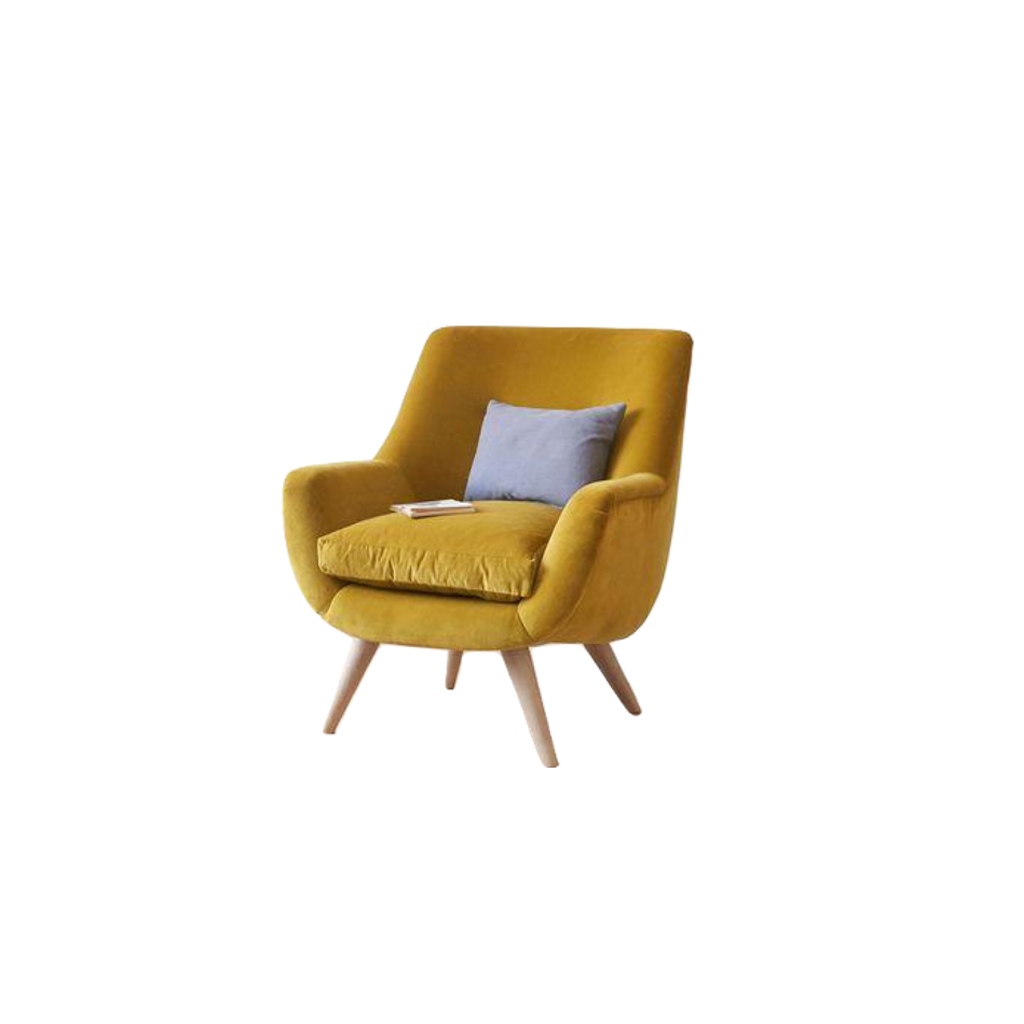 Beech Wood and Velvet Arm Chair - Yellow