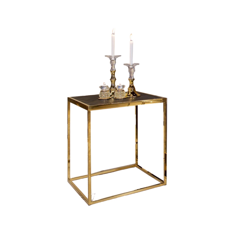 Stainless Steel and Marble Side Table Gold and Brown - 60x35x50 cm