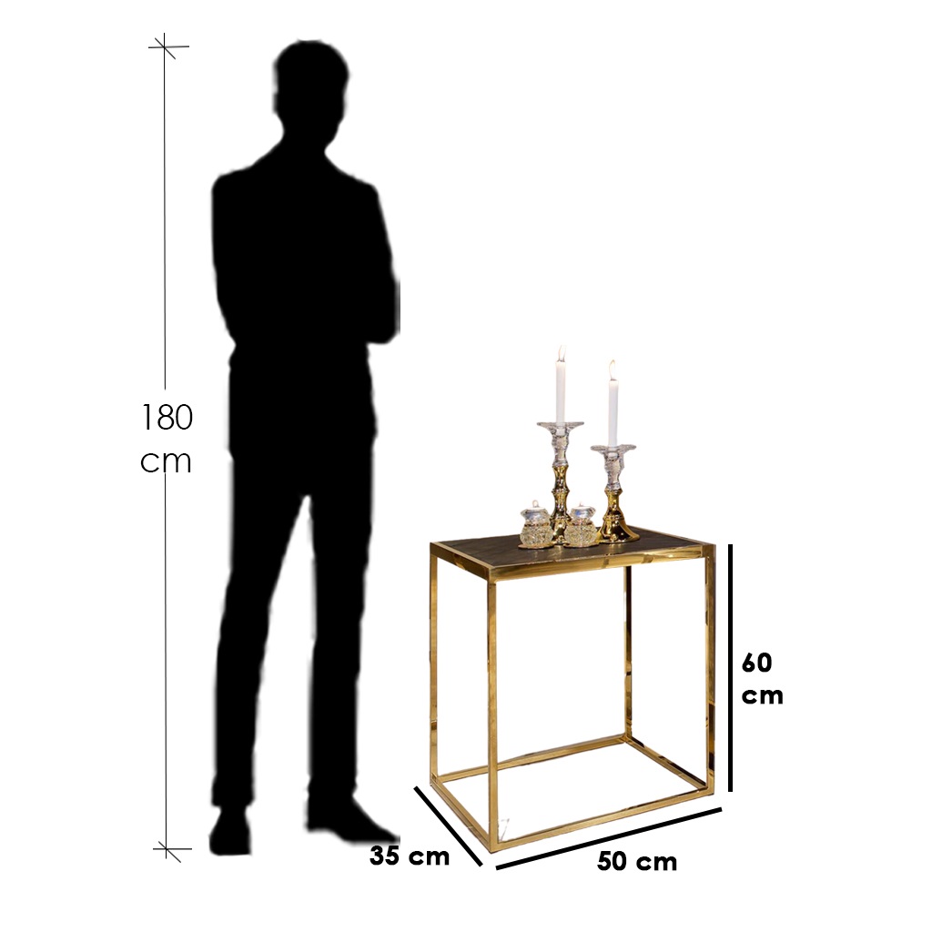Stainless Steel and Marble Side Table Gold and Brown - 60x35x50 cm