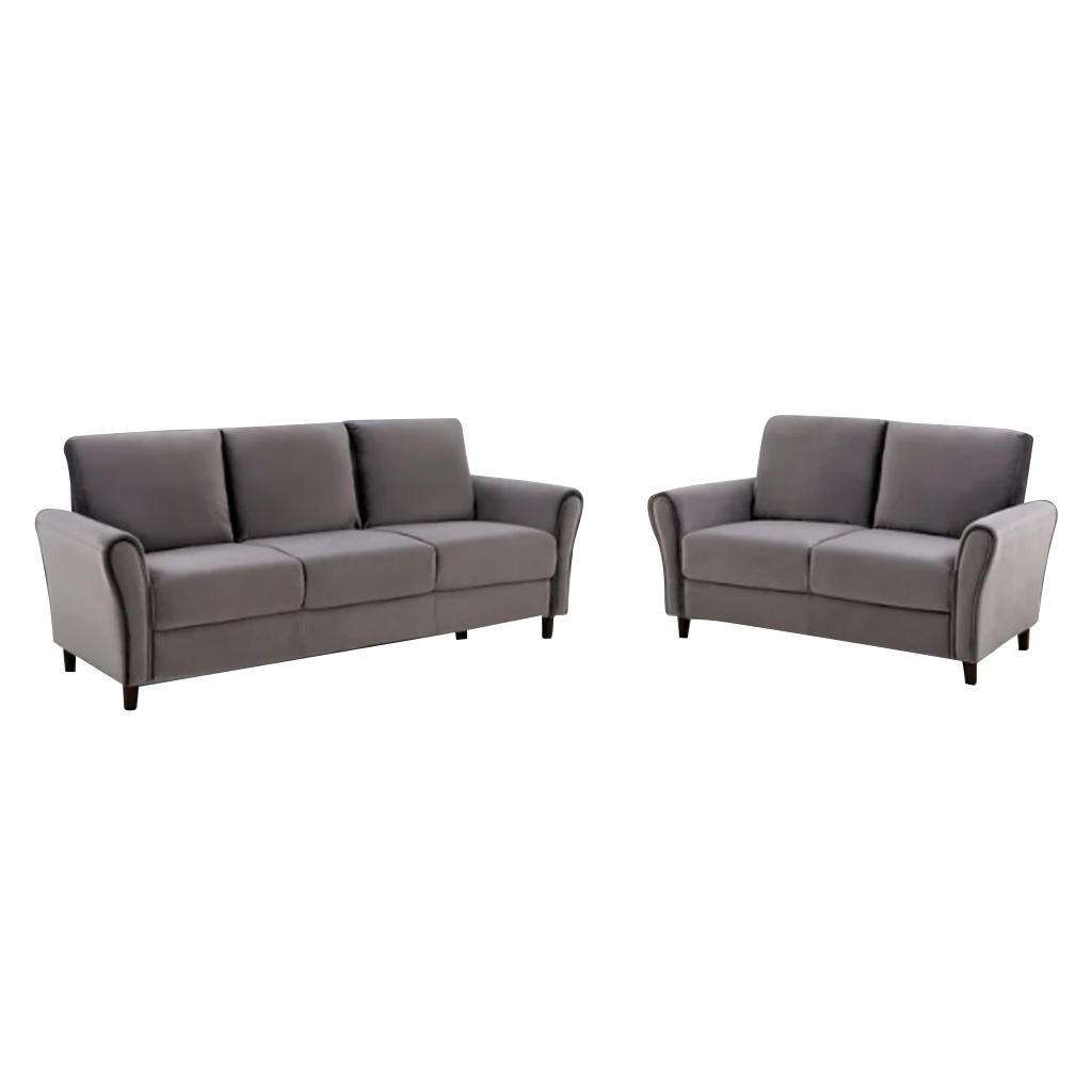 Beech Wood and Velvet Modern Living Room 2 pieces - Grey