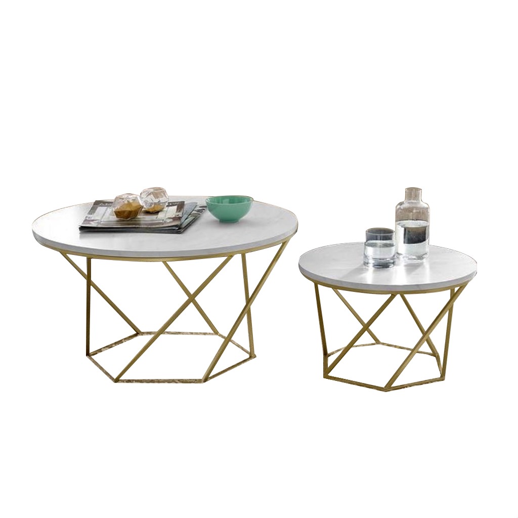 Steel Coffee Table White and Gold - 2 Pieces