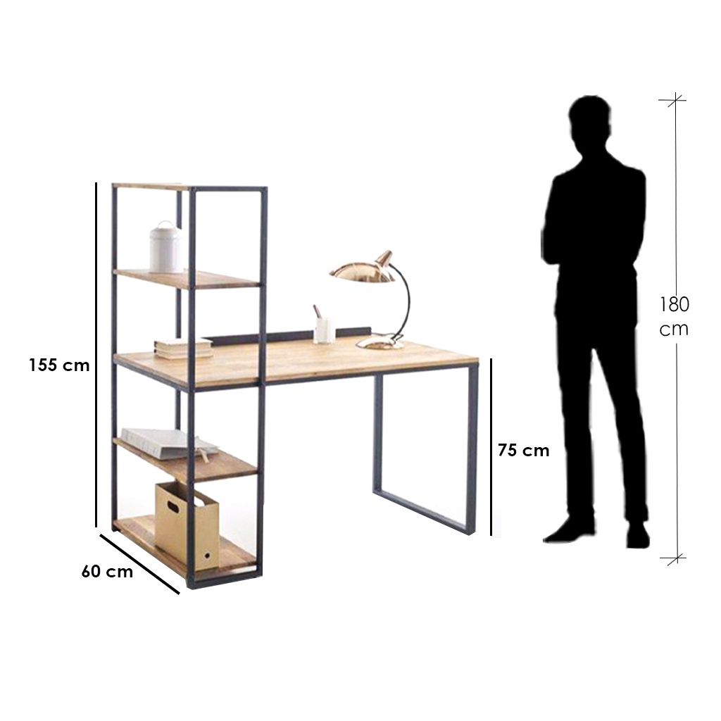 Steel Desk Black and Brown - 155×60 cm