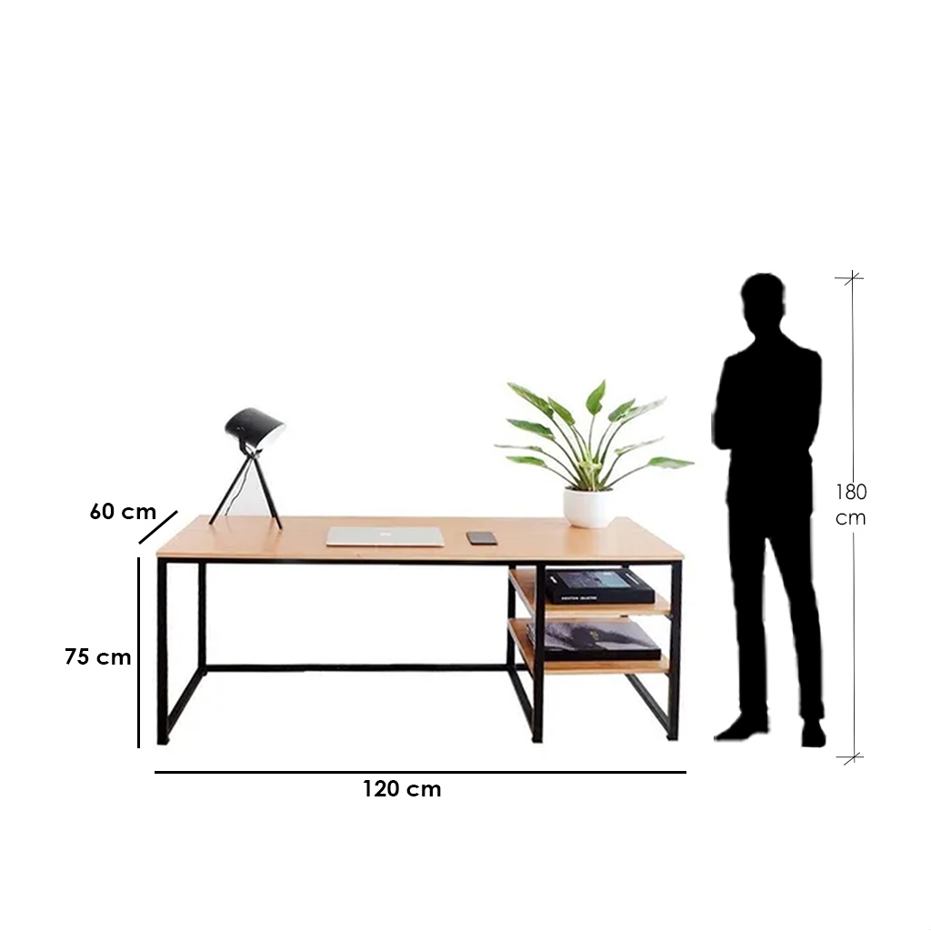 Steel Desk Black and Brown - 60×75×120 cm