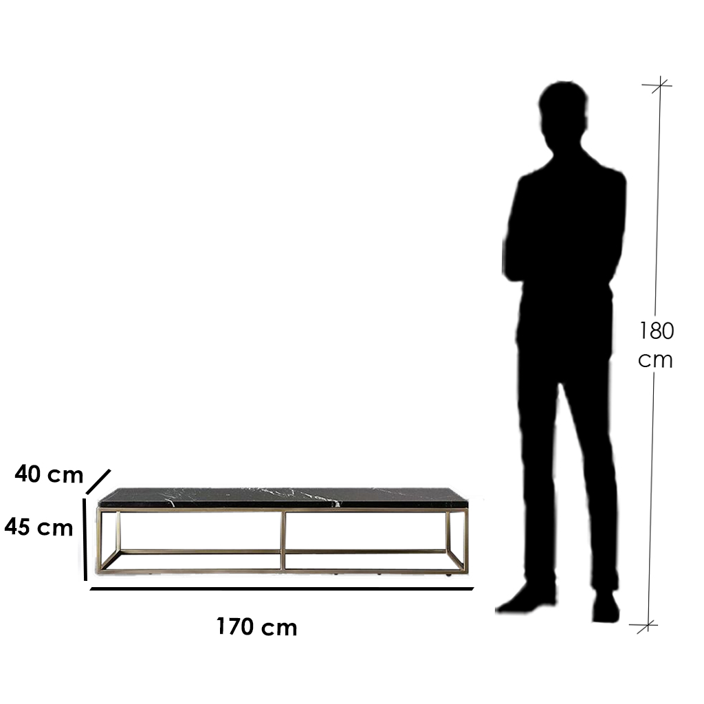Steel Gold and Black Tv Unit - 170 × 40 × 45 cm