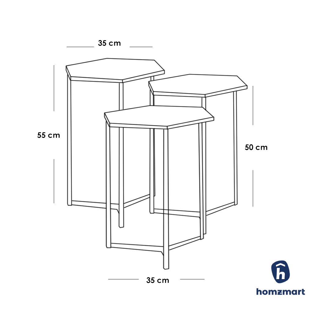 Steel Side Tables set 3 Pieces - Gold and White