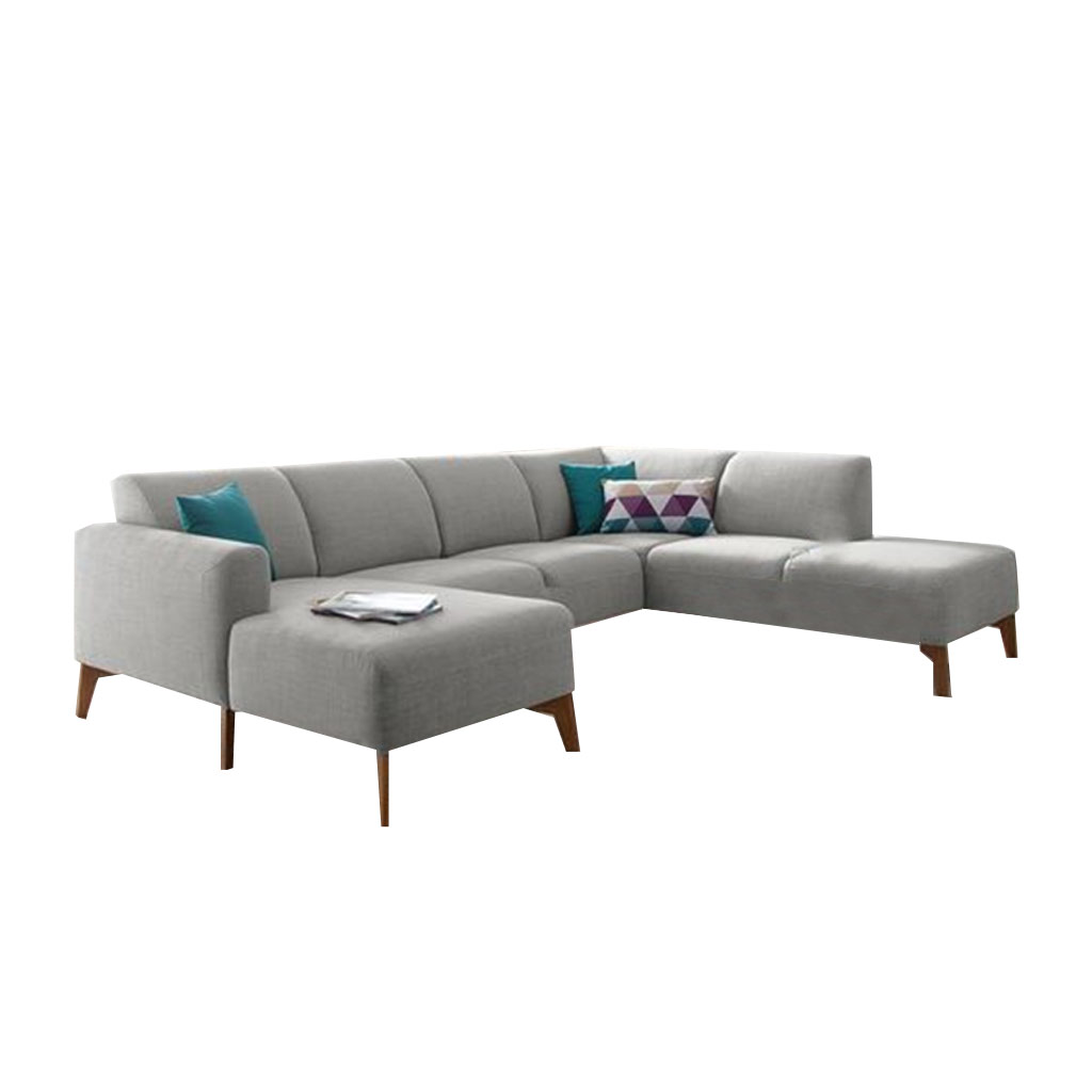 Beech Wood and linen L-Shape Sofa - Grey