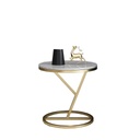 Steel Woodي بنط Marbleي Side Table Gold and White - 50x35 cm