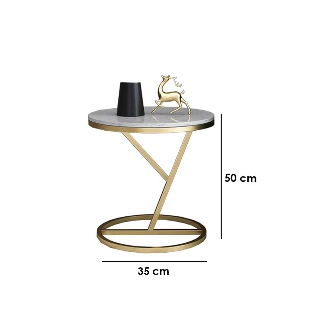 Steel Woodي بنط Marbleي Side Table Gold and White - 50x35 cm