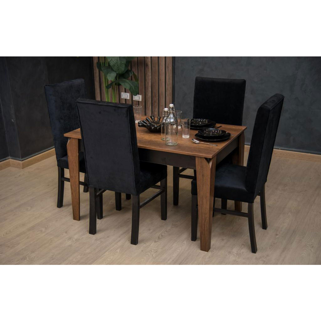 Beech and European Union wood with Velvet Fabric Dining Room Set 5 pieces - Brown and Black