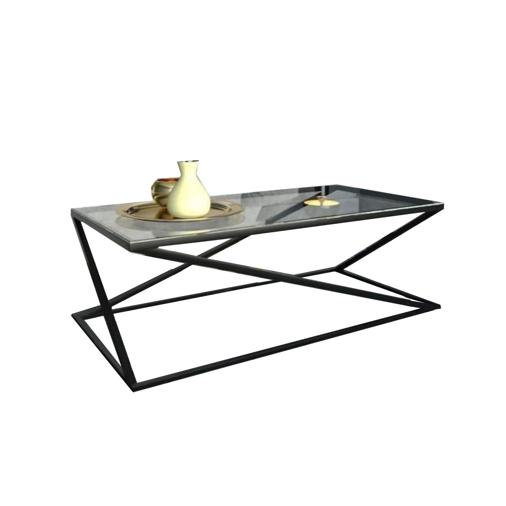 Steel and Glass Coffee Table Black - 45x60x120 cm