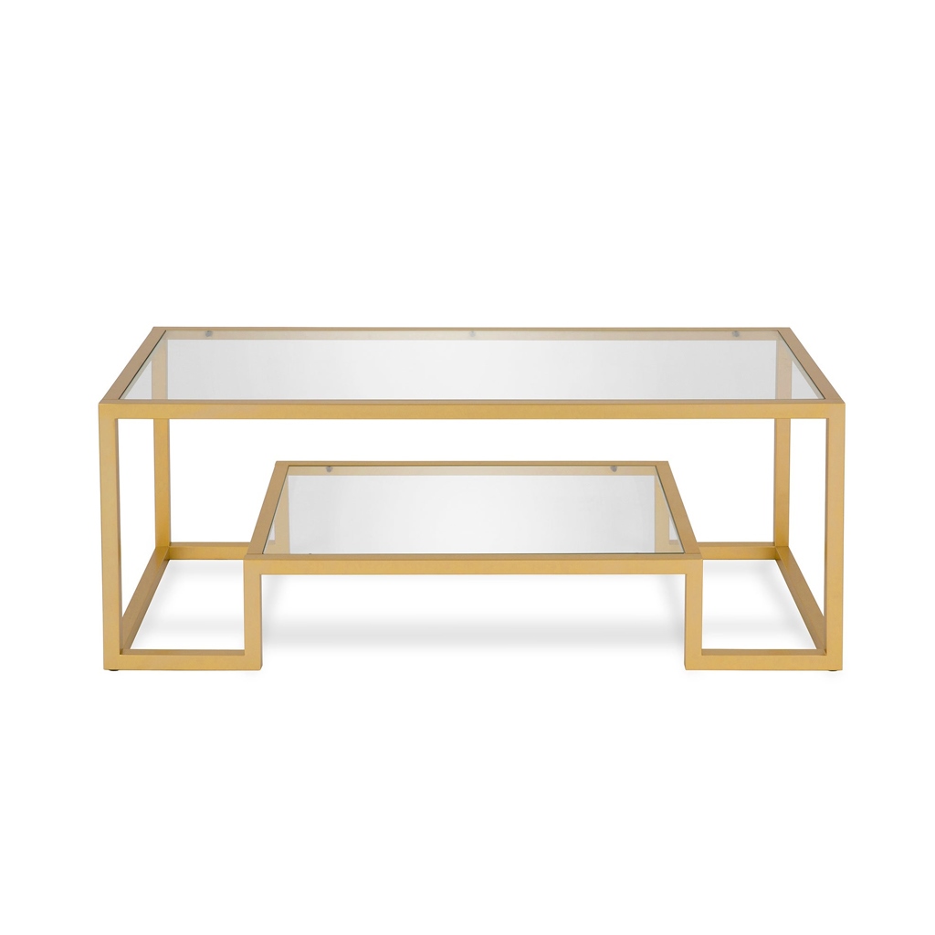 Steel and Glass Coffee Table Gold - 45x60x120 cm