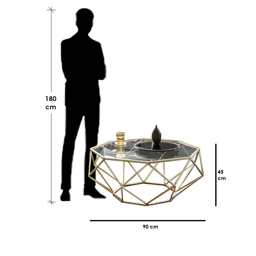 Steel and Glass Coffee Table Gold - 45x90 cm