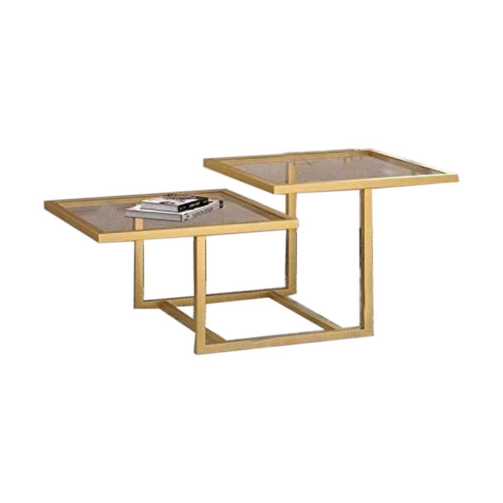 Steel and Glass Coffee Table Gold - 50x60x80 cm