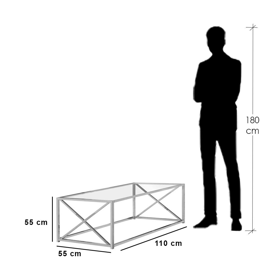 Steel and Glass Coffee Table Silver - 55x55x110 cm