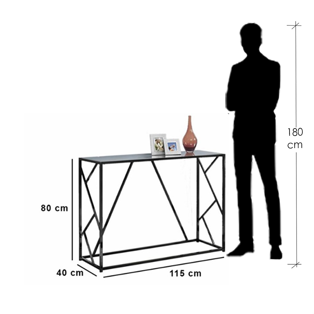 Steel and Glass Console Black - 80x40x115 cm