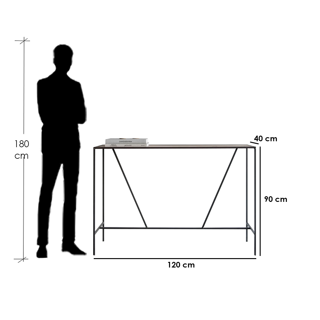 Steel and Glass Console Black - 90x40x120 cm