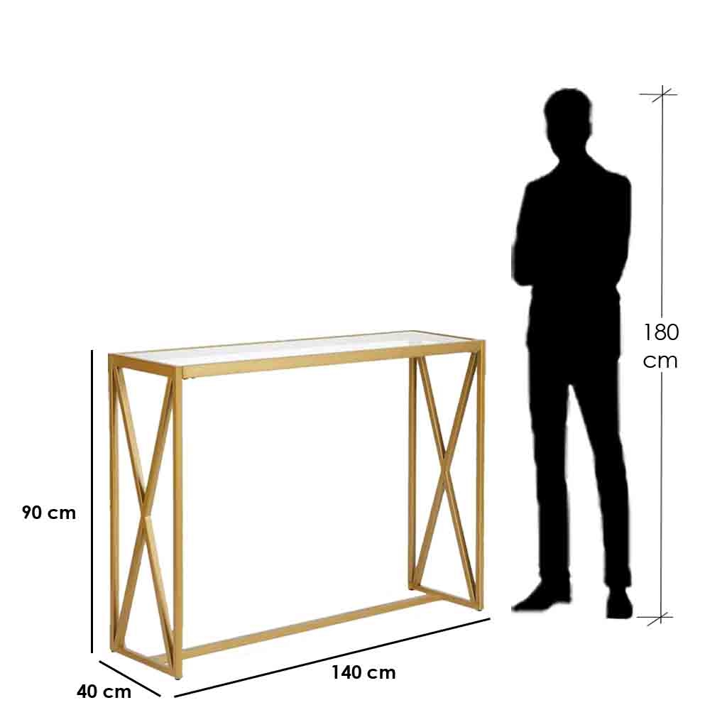 Steel and Glass Console Gold - 90x40x140 cm