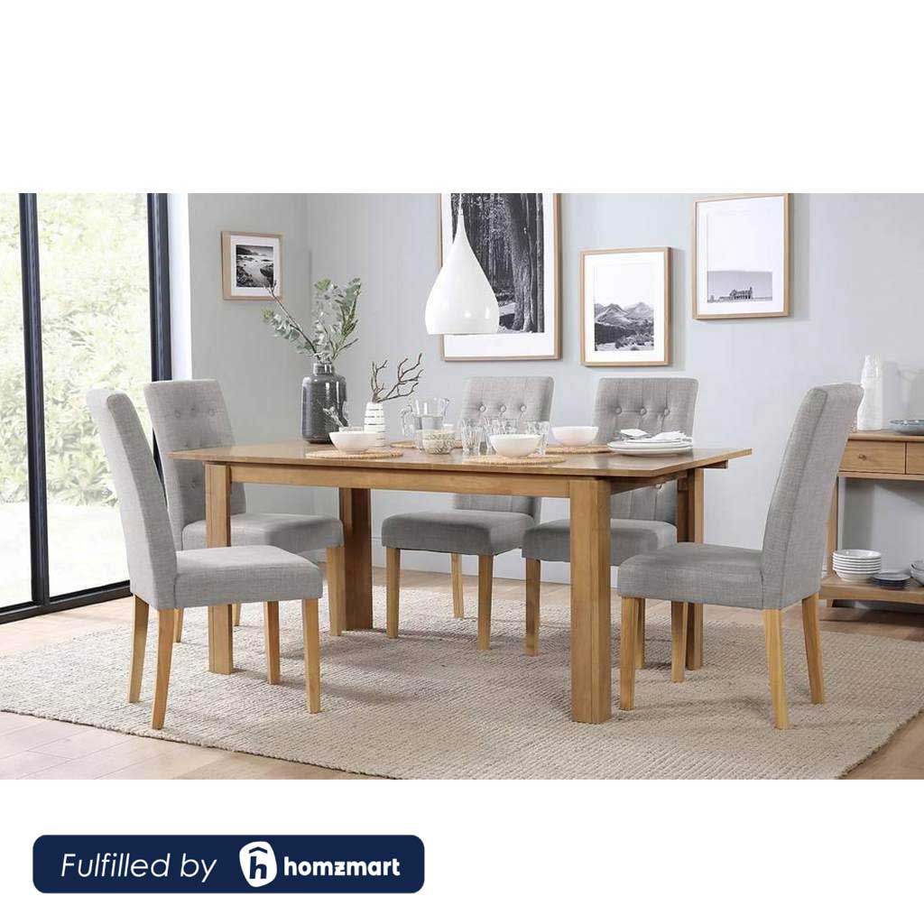 Beech and MDF Wood with Velvet Fabric Dining Room Set 7 pieces Beige and Grey