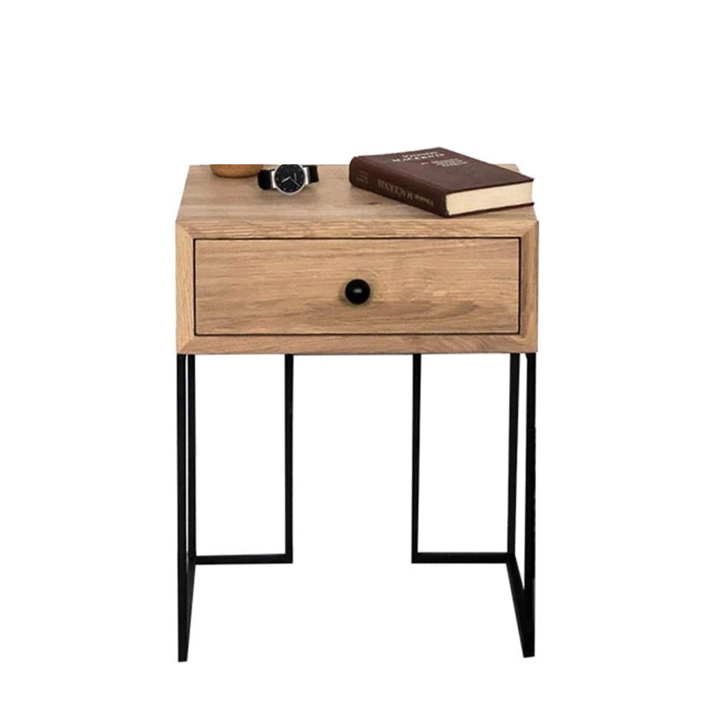 Steel and MDF Bedside Table Black and Brown - 65x40x40 cm