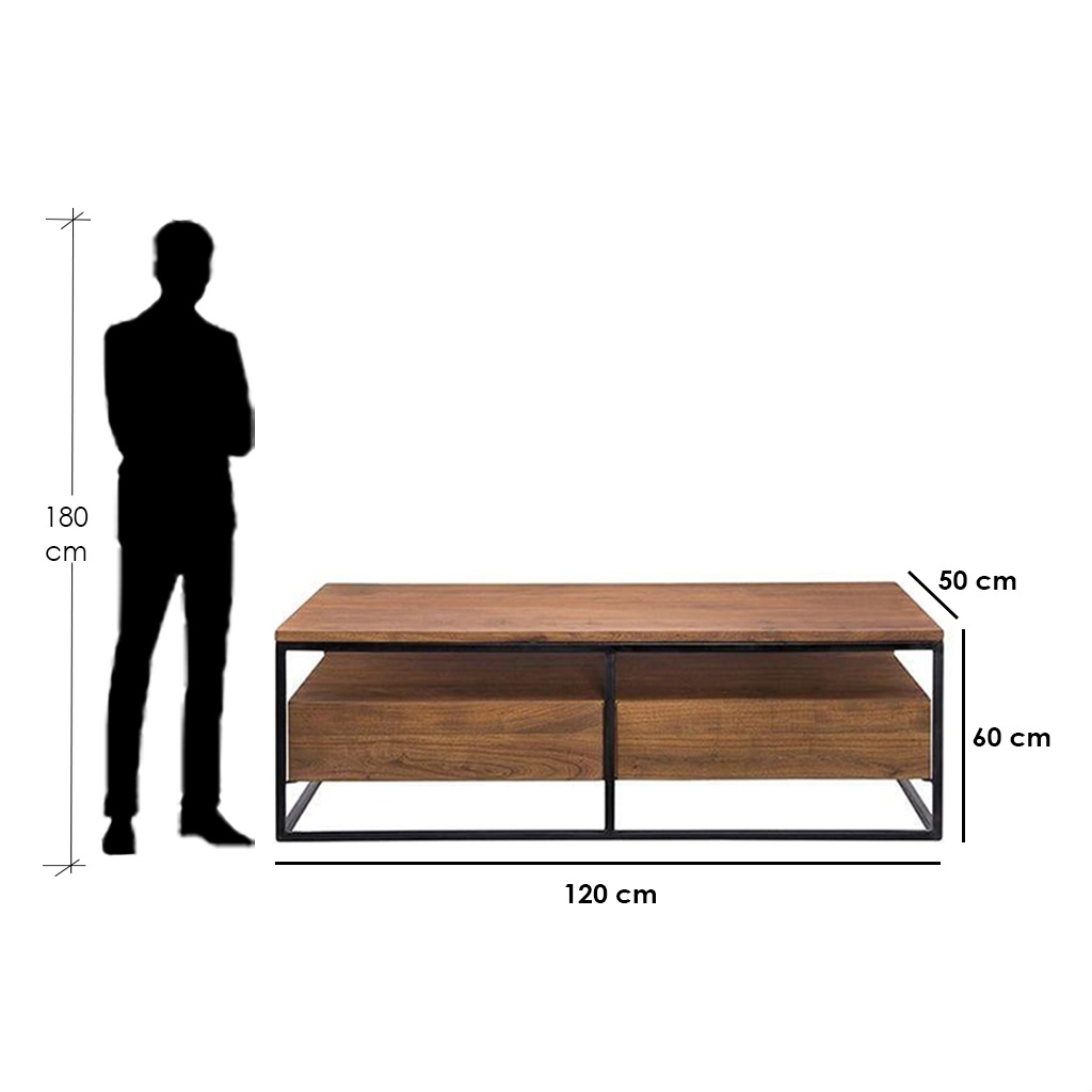 Steel and MDF Coffee Table Black and Brown - 60x50x120 cm