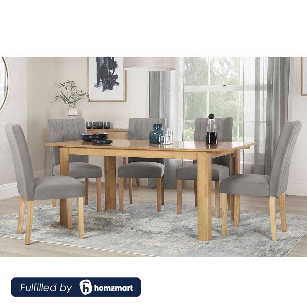 Beech and MDF Wood with Velvet Fabric Dining Room Set 7 pieces Beige and Grey