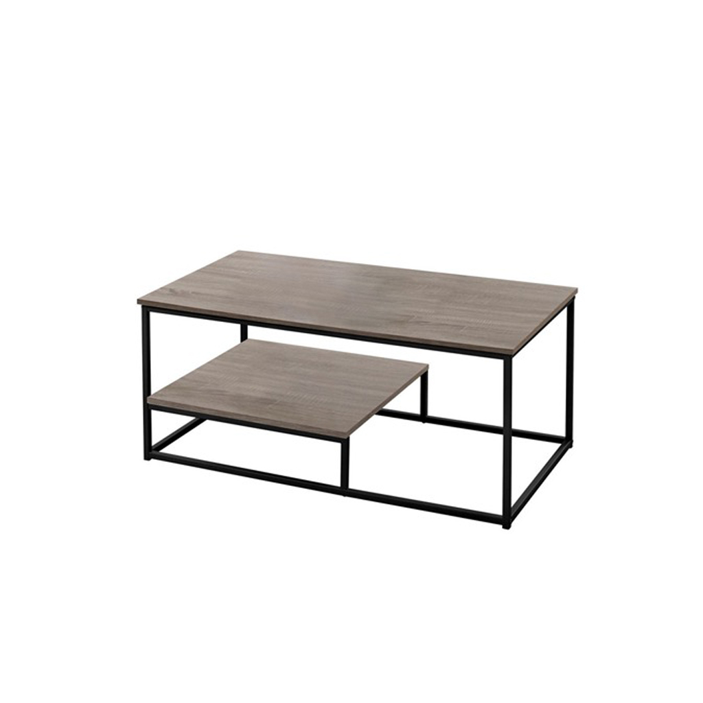 Steel and MDF Coffee Table and 2 Side Tables 3 Pieces - Black and Brown