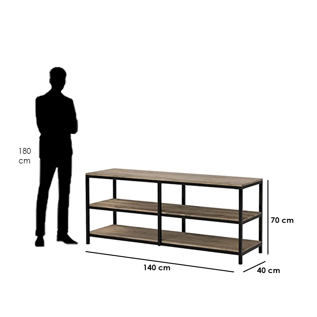 Steel and MDF Tv Unit Black and Brown - 70×40×140 cm