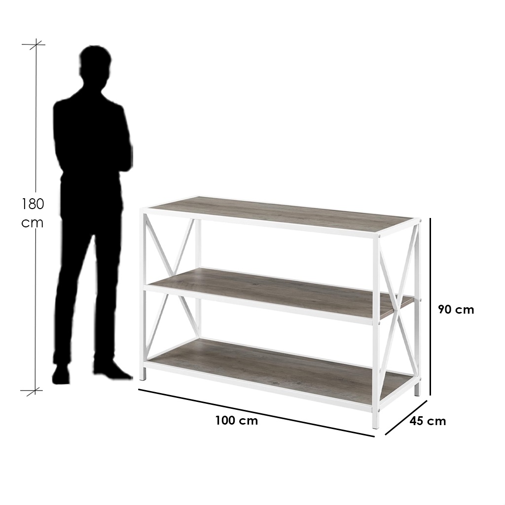 Steel and MDF White Tv Unit - 90 × 45 × 100 cm