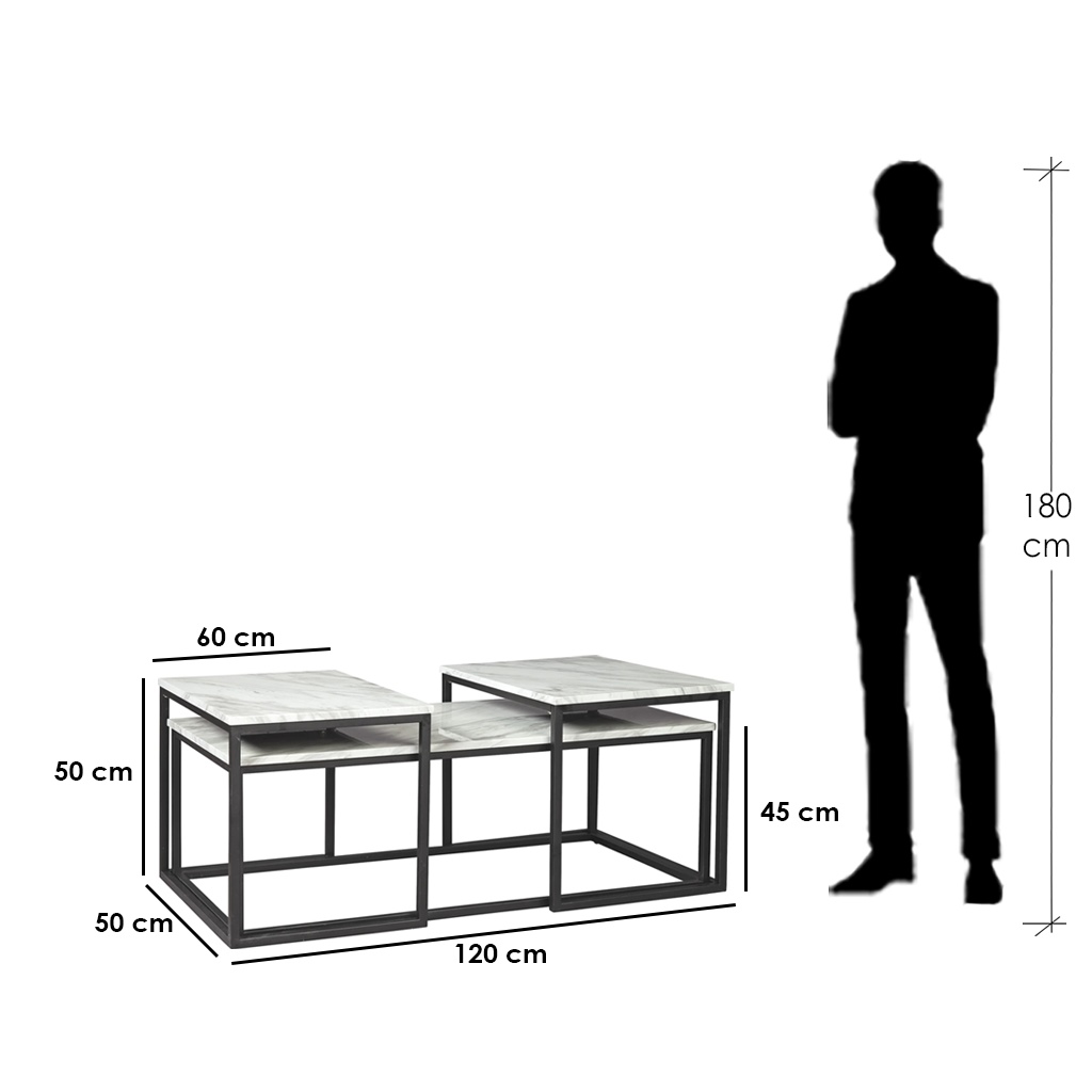 Steel and Marble Coffee Table Black - 120x50x45 cm