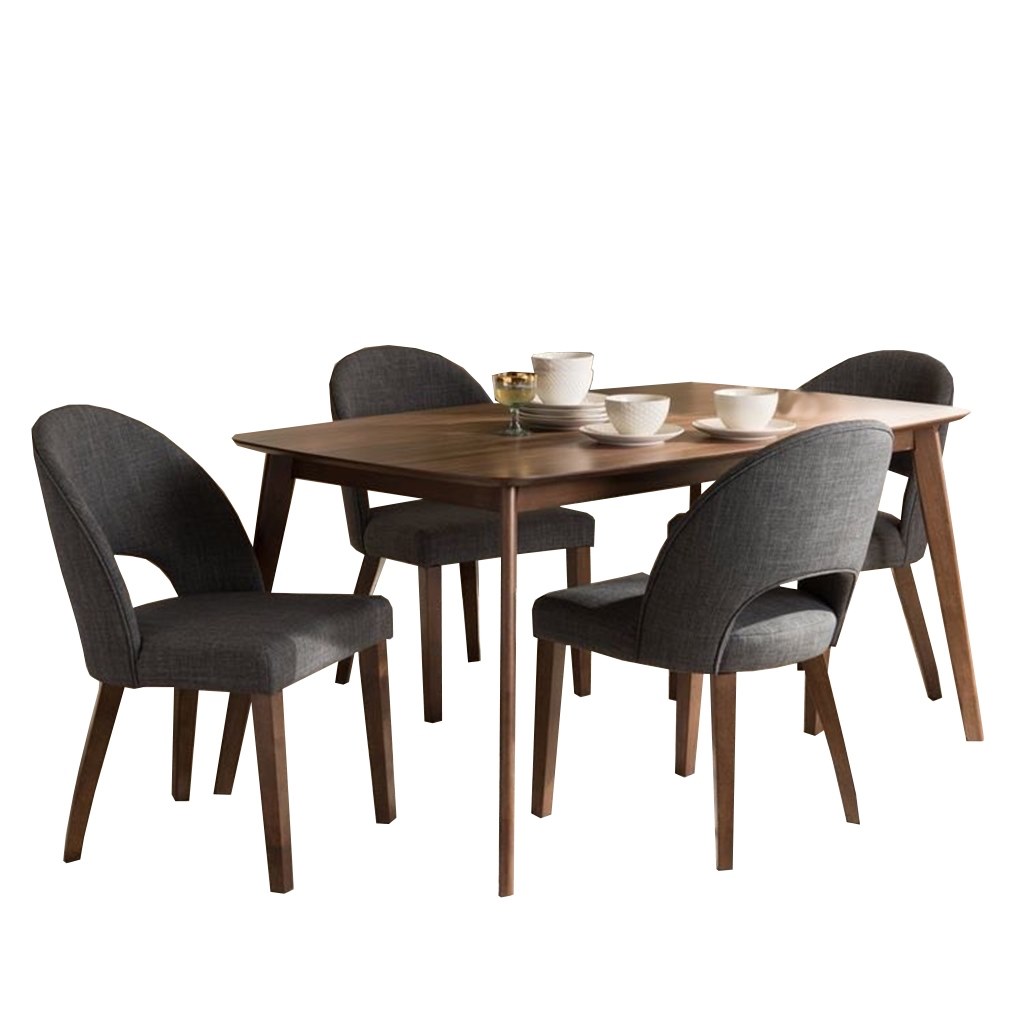 Beech Wood and Linen Dining Room Set 5 pieces Brown and Grey