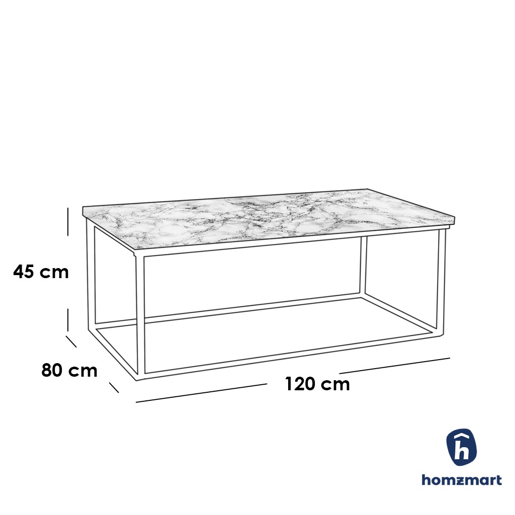 Steel and Marble Coffee Table Gold - 45x80x120 cm