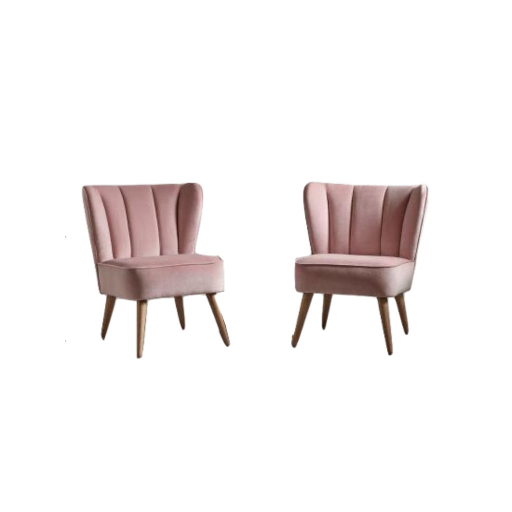 Beech wood and Velvet Side chairs Set 2 Pieces - pink