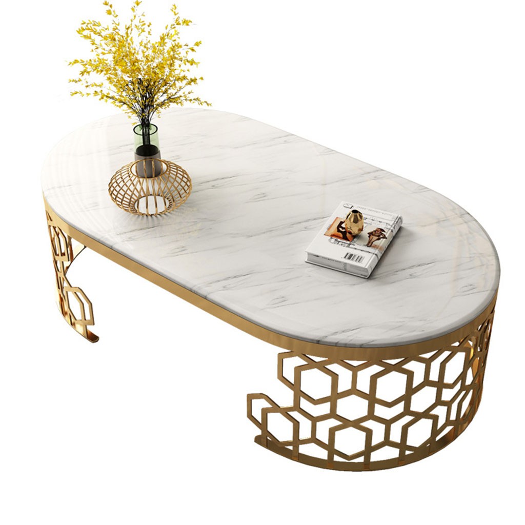 Steel and Marble Coffee Table Gold - 55x40x120 cm