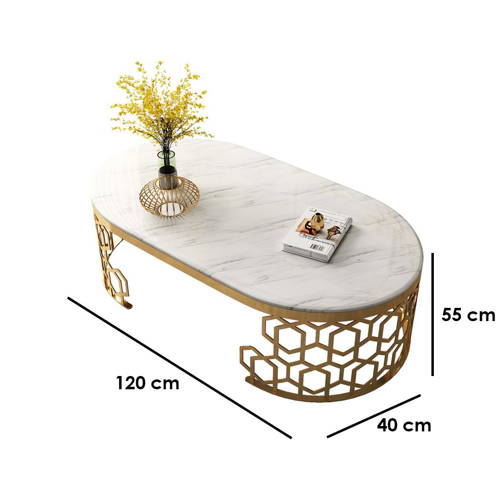 Steel and Marble Coffee Table Gold - 55x40x120 cm