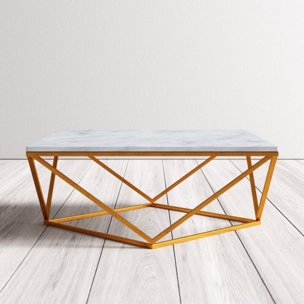 Steel and Marble Coffee Table Gold - 90x90x45 cm