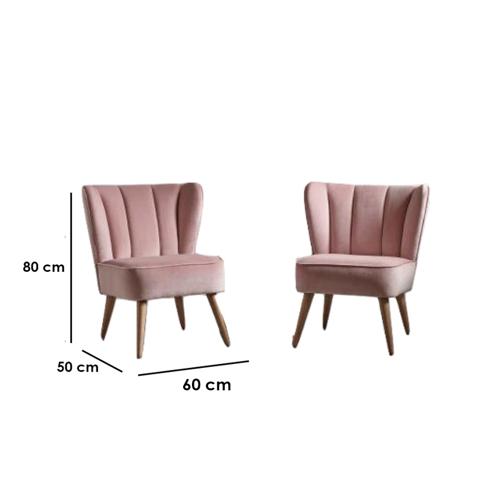 Beech wood and Velvet Side chairs Set 2 Pieces - pink