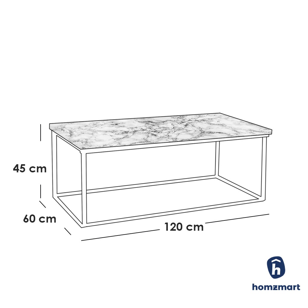 Steel and Marble Coffee Table Gold and White - 45x60x120 cm