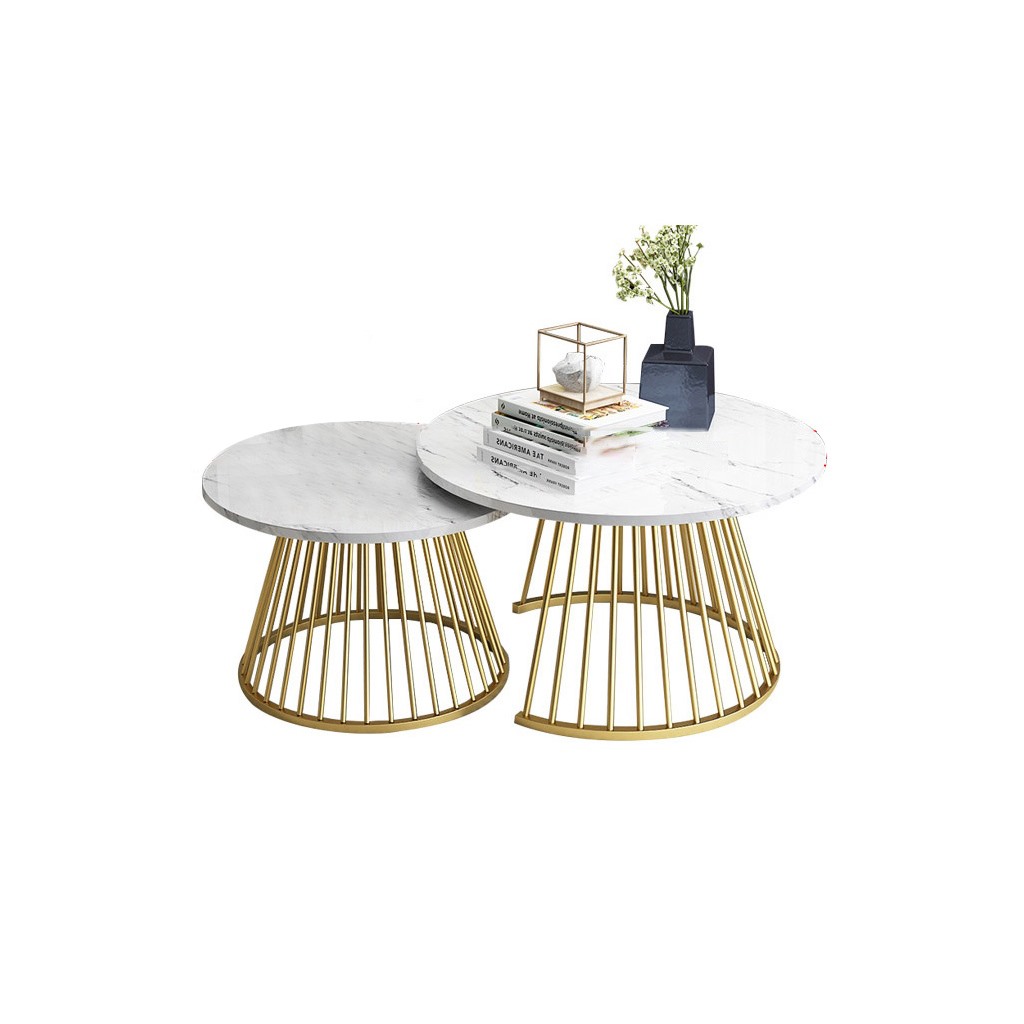 Steel and Marble Coffee Table Set Gold - 2 Pieces