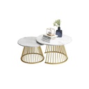 Steel and Marble Coffee Table Set Gold - 2 Pieces